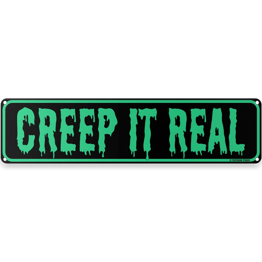 Creep It Real Halloween Theme Street Sign 16" x 4" Spooky Bar Game Room Home Man Cave Home Decor (CreepItRealStreet)