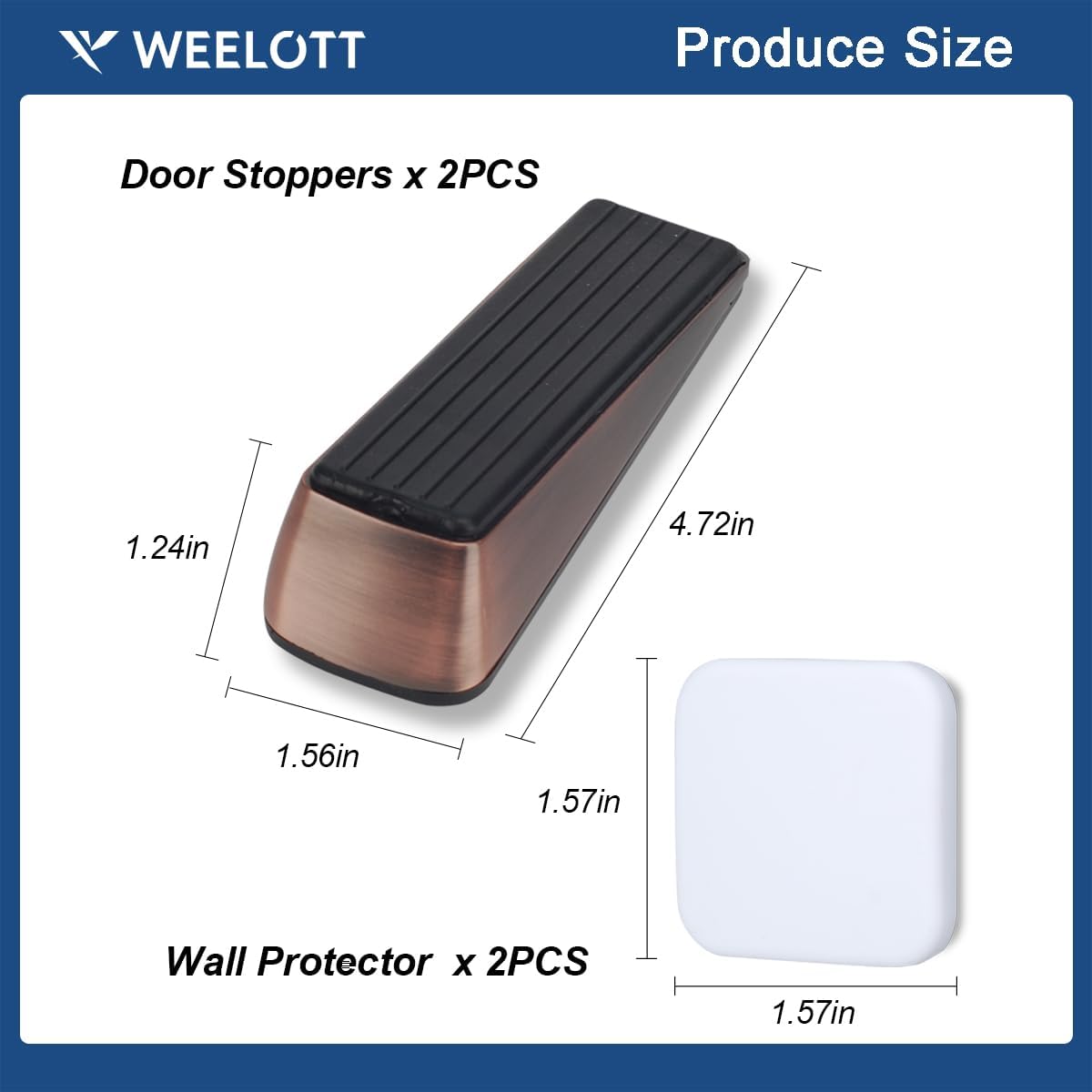 Weelott 2 Pack Door Stoppers,Zinc Alloy Door Stop with Anti-Slip Rubber Base,Heavy Duty Door Wedge for Bottom of Door, Door Holder to Keep Open,Includes Silencer Pads,Red Bronze