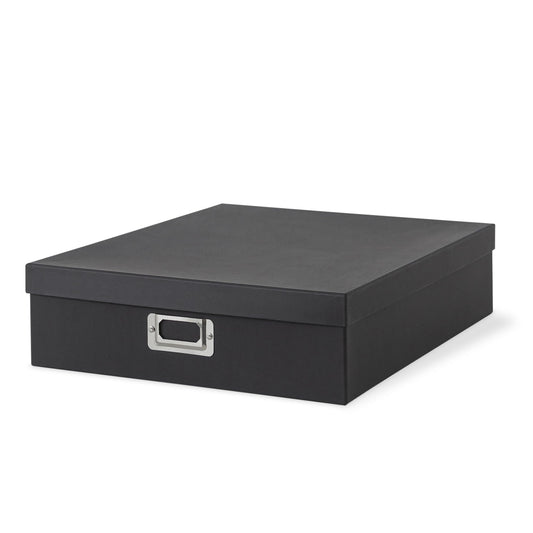 Soul & Lane Photo Storage Box with Lid, 14.8 × 13.0 × 3.7 Inches, Keepsake Memory Organizer, Cardboard Storage for Photo Albums, Scrapbooks, Artwork, Stationary, Memorabilia, Craft Supply, Black