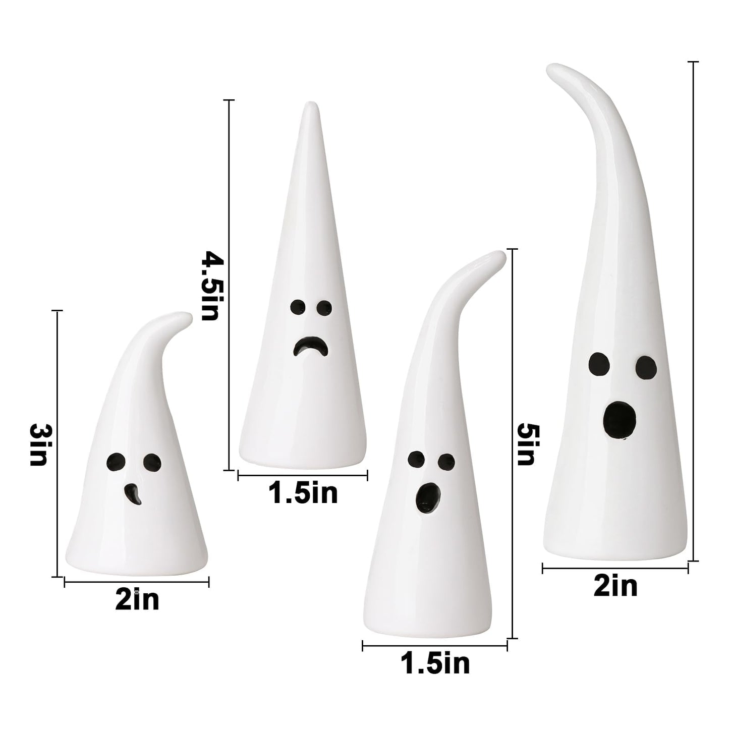 Pawliss Halloween Decor Ceramic Ghost: 4 pcs Cute Halloween Decorations Indoor, Rustic Witch Hat Shape Ghost Figurine, Farmhouse Table Desk Tiered Tray Mantel Fireplace Decor for Kids Home Office