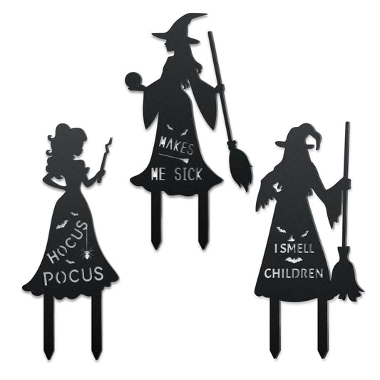 WADORN 3Pcs Halloween Witches Metal Decorative Garden Stakes, Metal Halloween Silhouette Yard Signs Hocus Pocus Garden Scary Ornament Sign for Garden Outdoor Backyard Patio Lawn Holiday Party Decor