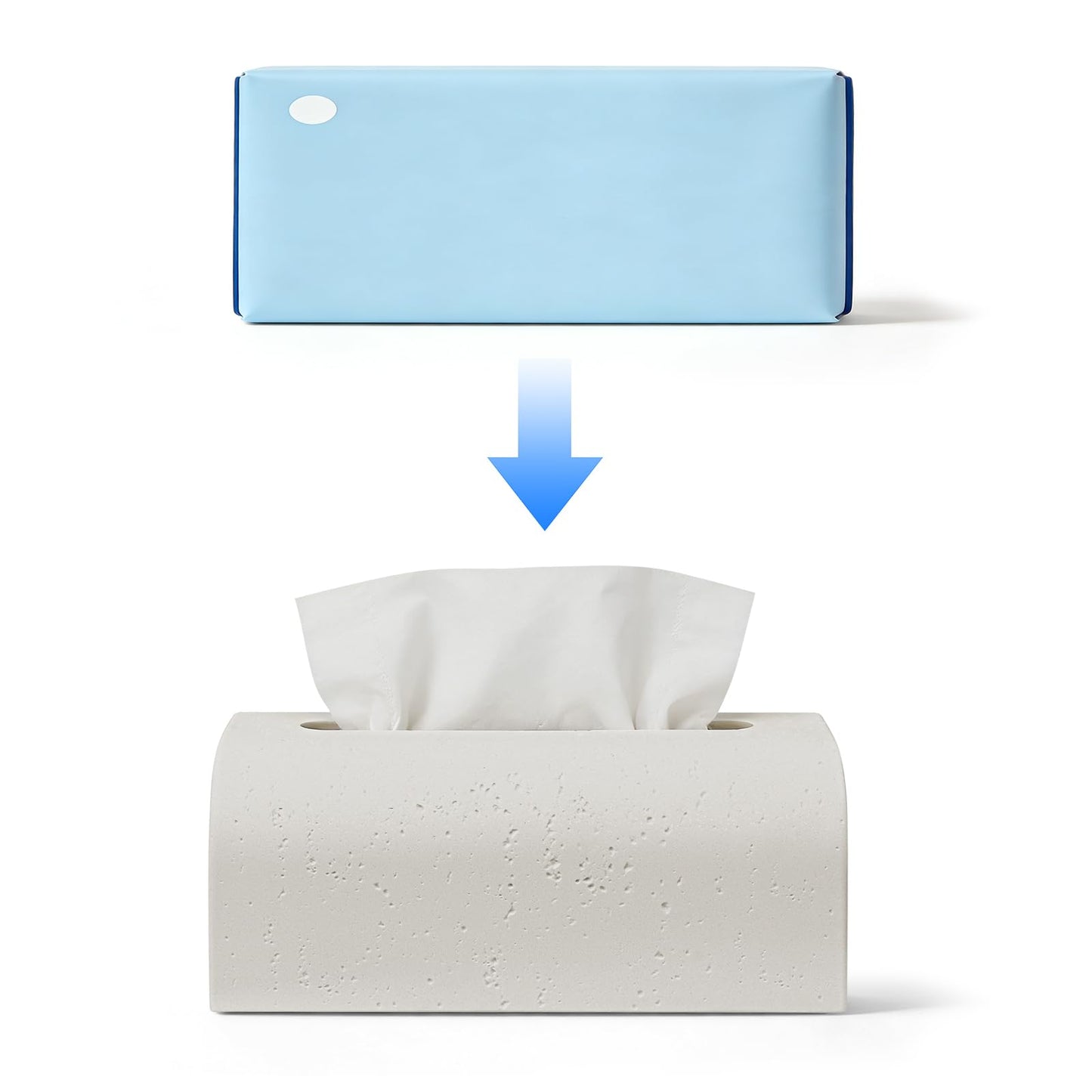 Resin Tissue Box Cover Rectangle, Decorative Facial Tissue Holder Covers Toilet Paper Holder Travertine Stone Look Paper Dispenser Home Decor for Bathroom Bedroom Living Room Office - Off White