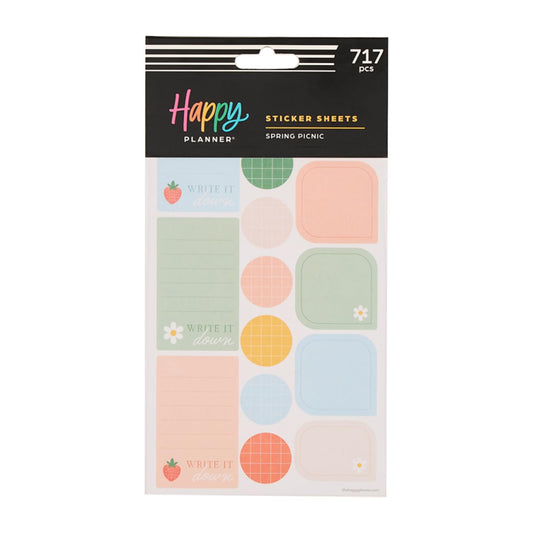 Happy Planner 15-Sheet Sticker Pack for Calendars, Journals, and Planners, Scrapbook Accessories, Classic Size, 717 Stickers Total, Spring Picnic