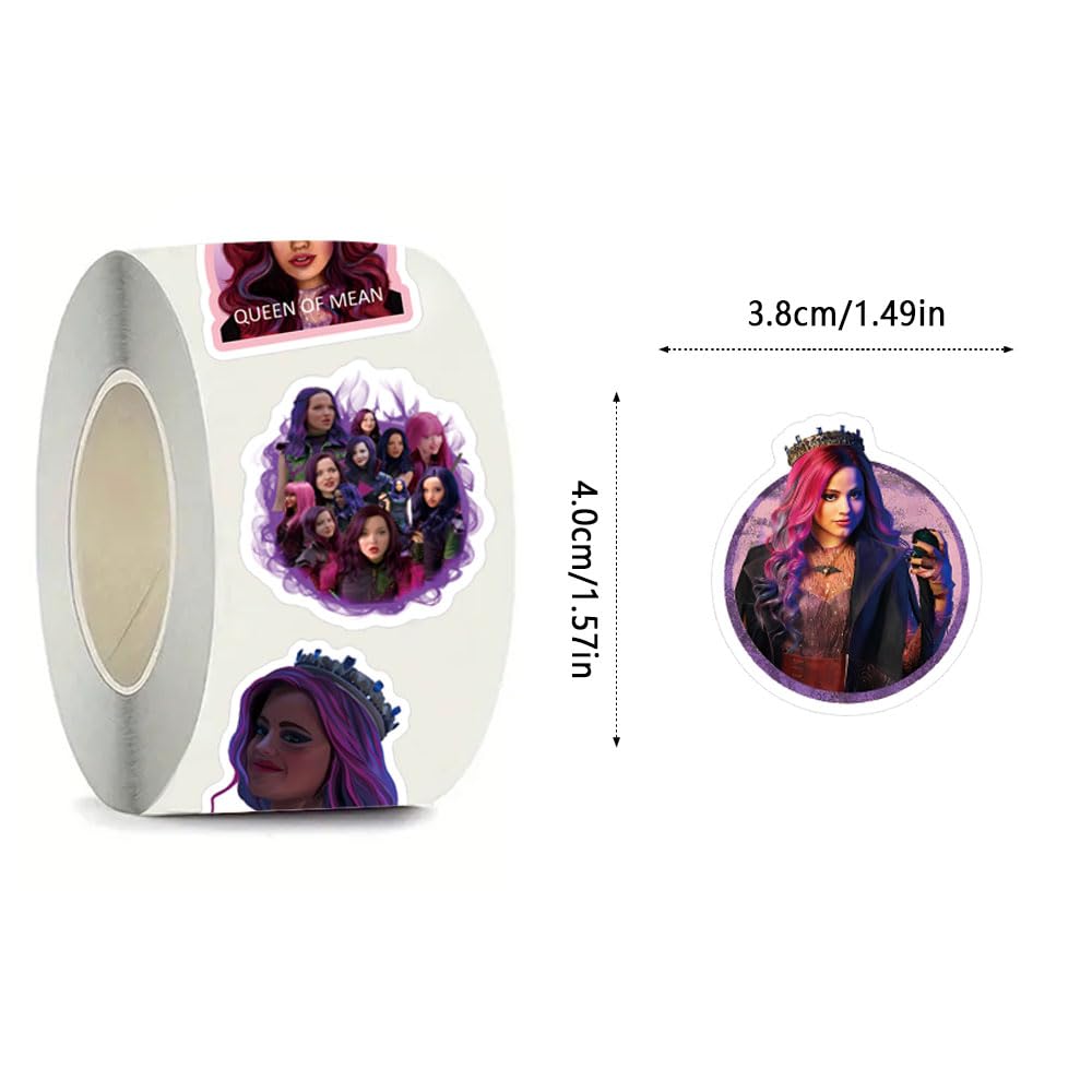 Descendants Stickers (1000pcs), 16 Sheets Aesthetics 1.5in Cartoon Decal Roll Self Adhesive Seals for Birthday Party Decoration Water Bottle Laptop Scrapbook Cards Envelope