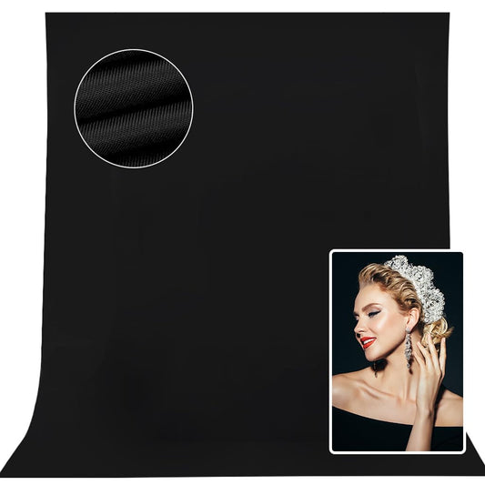 CPLIRIS 10x8ft Black Backdrop Background for Photography, High Density Polyester Fabric Photo Backdrop Curtain for Portrait Photoshoot, Party and Video