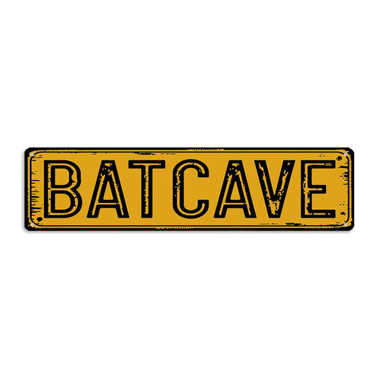 Rustic Halloween Decorative Sign - ''BATCAVE'' Metal Sign, 16x4 Inch - Vintage Art Sign For Home, Bathroom, Patio, Yard, Bar or Cafe, Garage Wall Decor, Halloween Decor