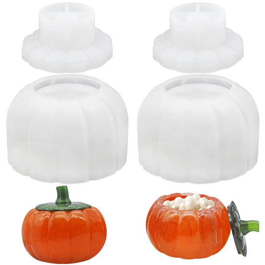 lyfLux 2 PCS Halloween Pumpkin Jar Silicone Mold with Lid – Epoxy Resin Mold for Candy Boxes, Jewelry Storage, Candle Holders – DIY Craft Supplies for Halloween & Thanksgiving Decorations