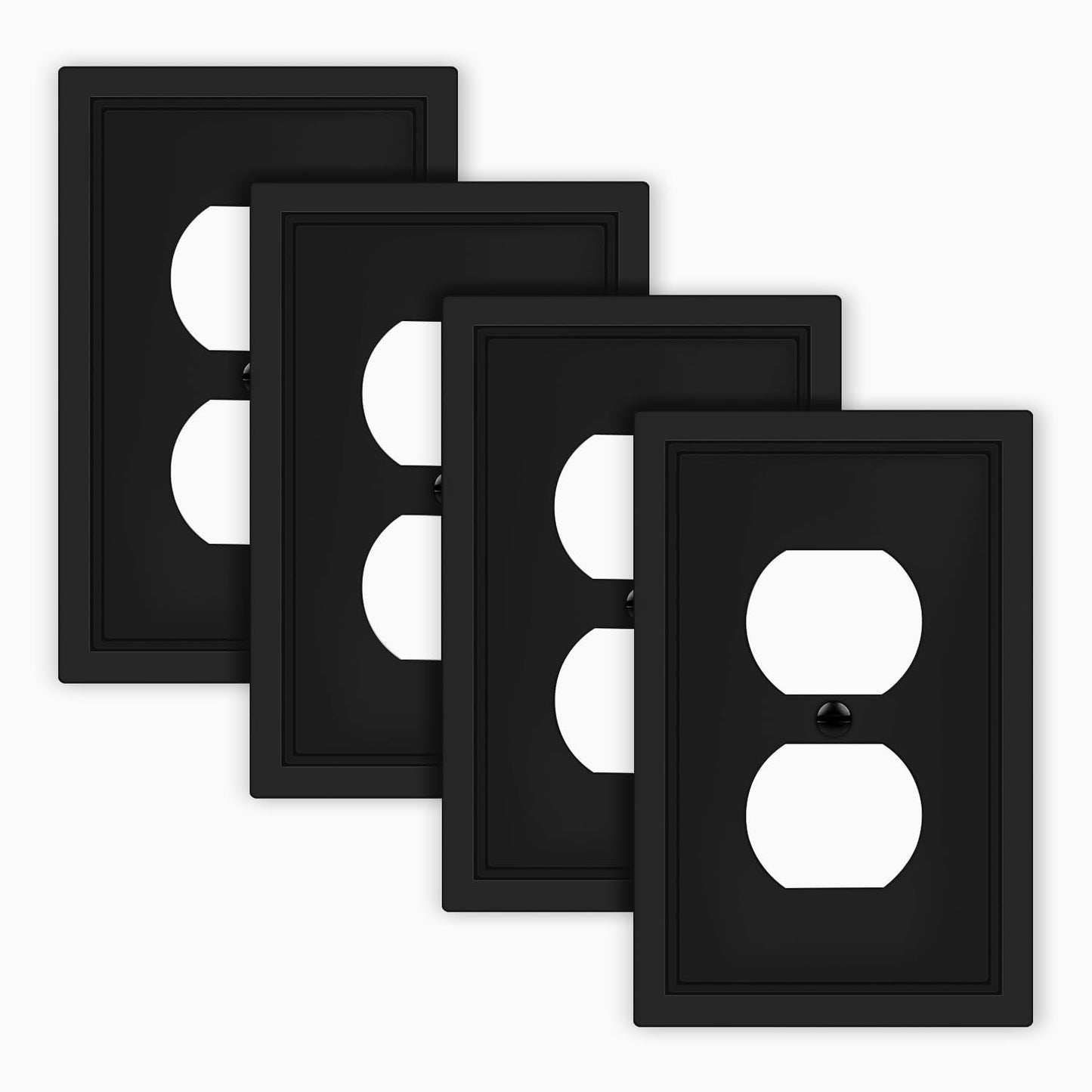 Matte Black Decorative Outlet Cover Wall Plates, Classic Switch Plates and Outlet Covers, Natural Bamboo Fiber Wall Plates for Electrical Outlets, Duplex Receptacle Cover - 4 Pack