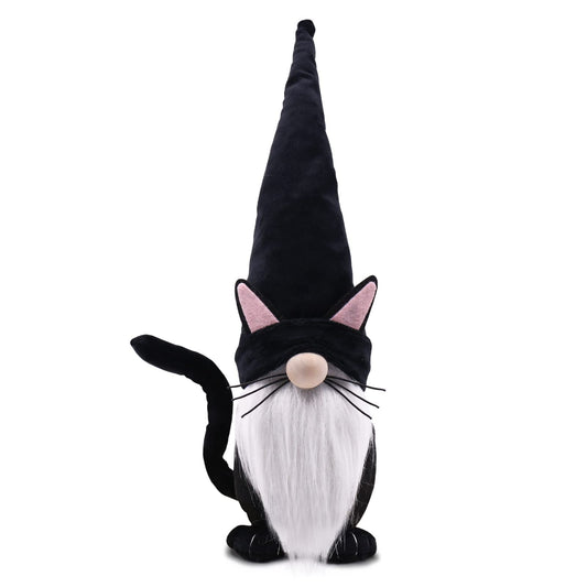 Upltowtme Black Cat Gnome Plush 13.5" Handmade Scandinavian Tomte Figurine Halloween Christmas Gnomes Spring Farmhouse Decor Ideal Gift for Women and Cat Lovers