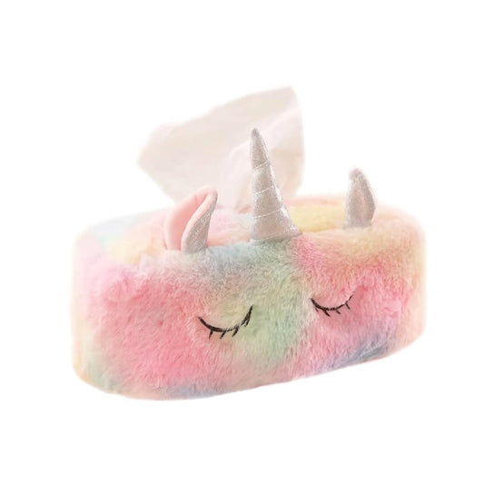 Colorful Unicorn Tissue Box Cover, Cute Plush Tissue Box Holder Decorative Facial Tissue Holder Napkin Holder for Home, Office, Nursery and Car (Rectangle)