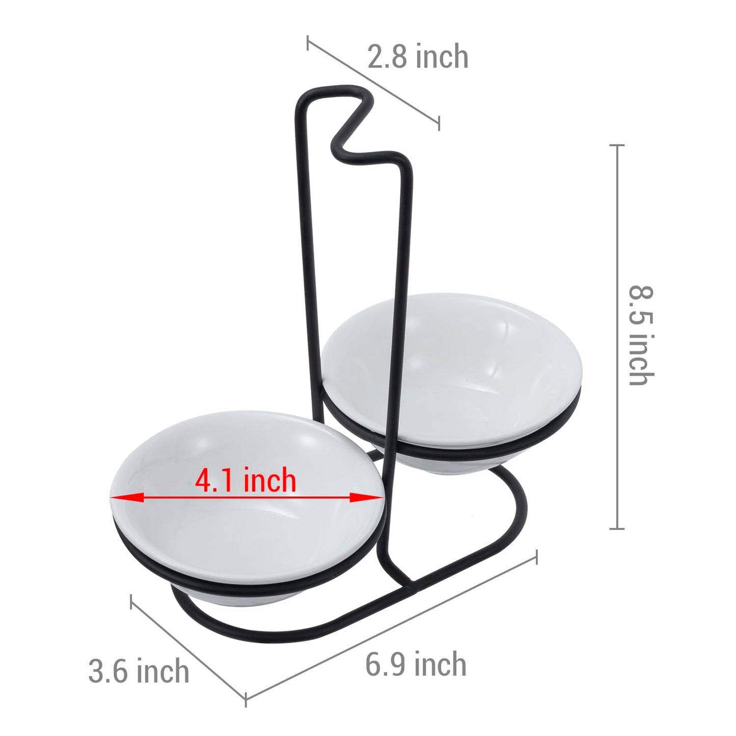 MyGift Countertop Ceramic Spoon Rest with Matte Black Metal Stand, Upright Ladle Holder Rack with 2 Bowl Dish