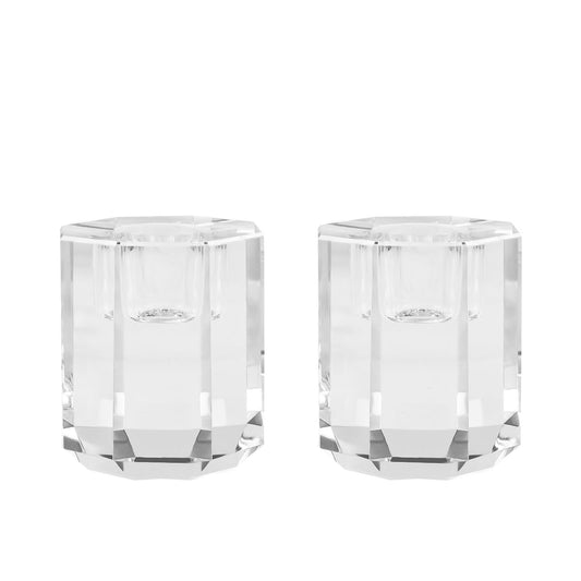 DONOUCLS Crystal Candle Holders Pack of 2, Clear Crystal Tapered Candlesticks Holders, Tabletop Centerpiece Home Decor(2.4in Tall)