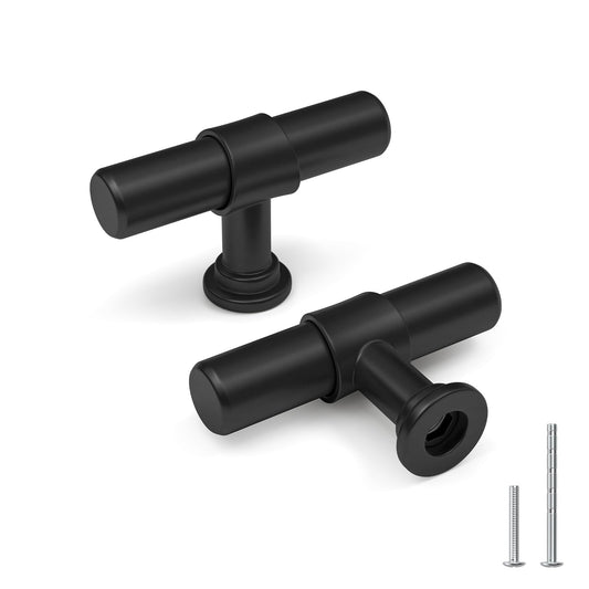Goldenwarm 10 Pack Black Cabinet Knobs Black Kitchen Cabinet Knobs Kitchen Drawer Handles T Bar Dresser Handles Modern Pulls for Drawer, 2 Inch Overall Length