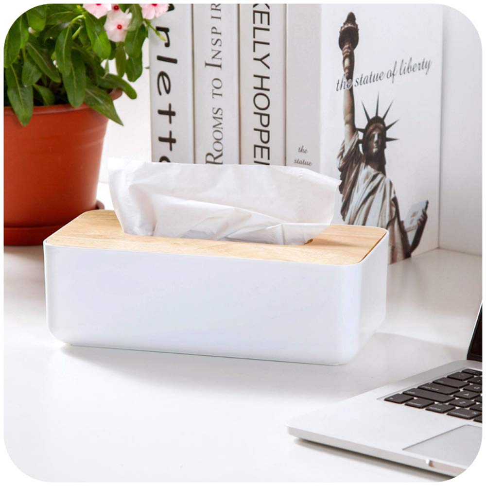 Pojah Wooden Rectangular Tissue Box Holder for Storage on Bathroom Vanity, Countertop, Bedroom Dresser (Medium, 10.2x5.1x3.3 inch)