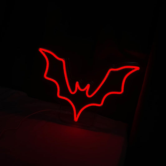 Big Bat Neon Sign for Halloween, 15 * 10 Inch Spooky Vampire Wall Decor & Halloween Decoration –Dimmable Red Bat Sign, Decorative Lighting, Power Adapter Included