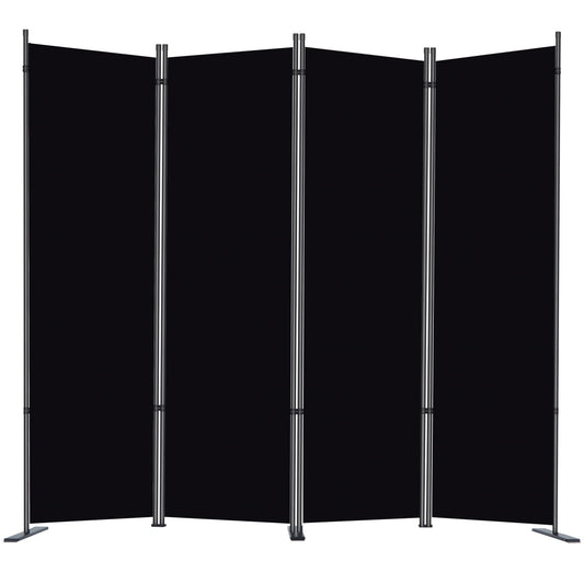 RANTILA 4 Panel Room Divider, 6 FT Folding Privacy Screen with Wide Feet, Freestanding Partition for Room Separation, Portable Room Divider Panel, 89" W x 71" H, Black