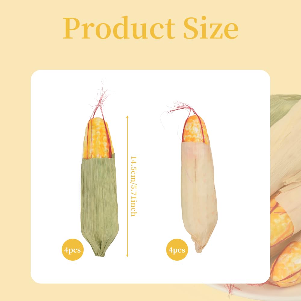 Hagao Fake Corn Husks Artificial Vegetables Simulation Corns Fake Vegetable for Home Kitchen Decoration 8PCS