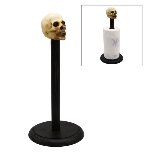 Rustic Wood Skull Paper Towel Holder Stand Up Paper Towel Holder, Easy One-Handed Tear Kitchen Paper Towel Dispenser with Weighted Base for Standard Paper Towel Rolls,Rustic Black