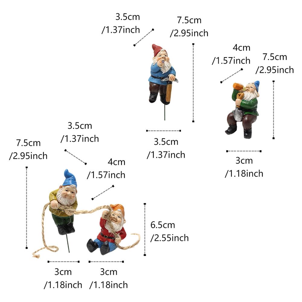 OJTNELDT Garden Gnome Figurines Set of 4, Resin Fairy Garden Gnomes with Rope, Funny Outdoor Plant Pot Decorations for Succulents, Terrariums, Miniature Garden, Patio & Indoor Planters