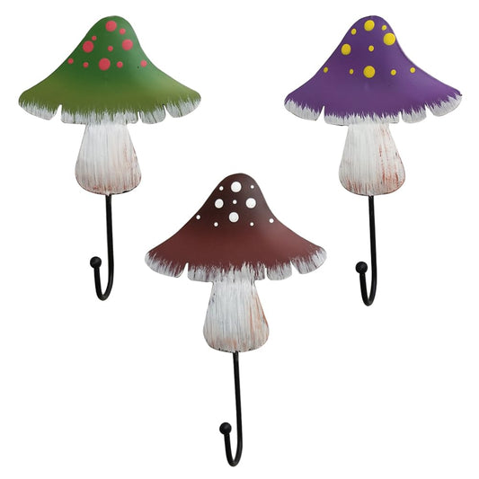 Sdjdhej Mushroom Hooks, 3Pcs Decorative Robe Hook, Decorative Wall Hook Mixed Color Mushroom Hook Used for Hanging Keys, Hat Decorative Hooks (Green+Purple+Coffee)