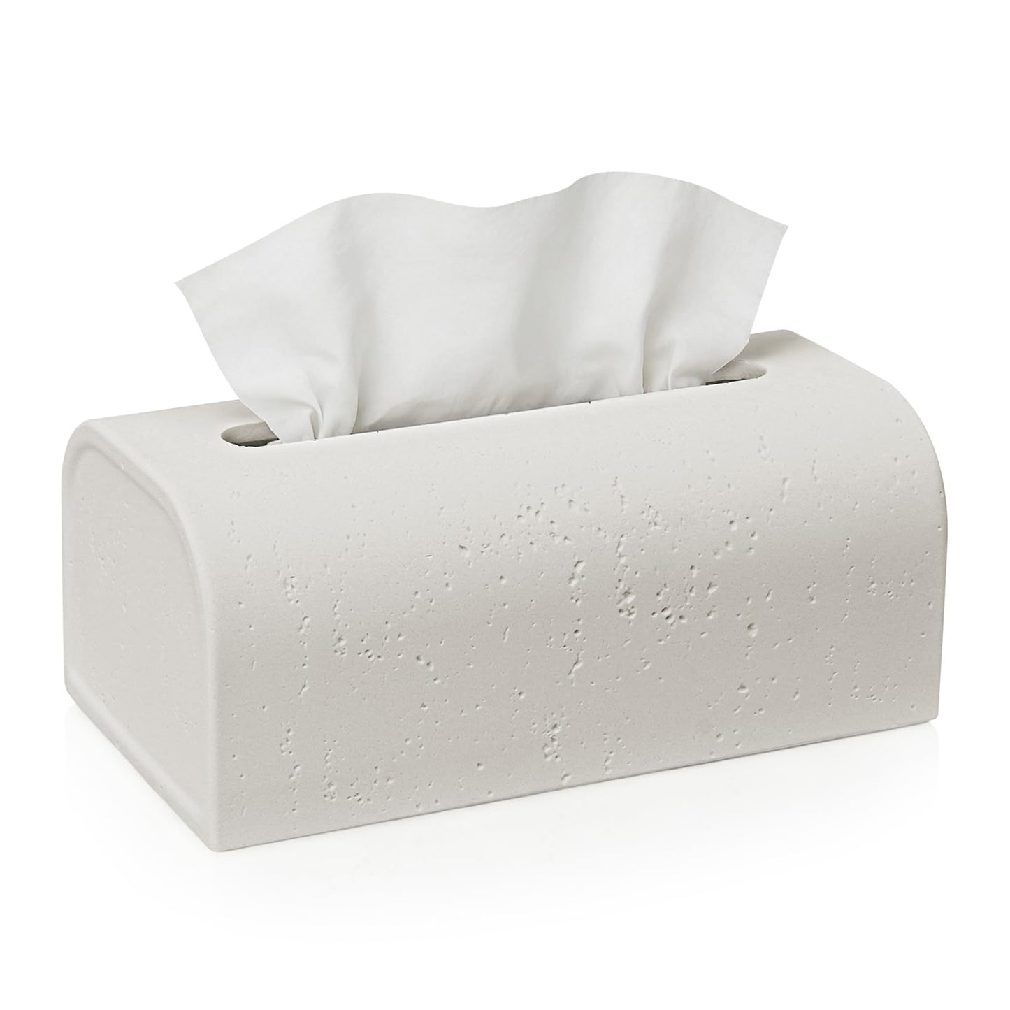 Resin Tissue Box Cover Rectangle, Decorative Facial Tissue Holder Covers Toilet Paper Holder Travertine Stone Look Paper Dispenser Home Decor for Bathroom Bedroom Living Room Office - Off White