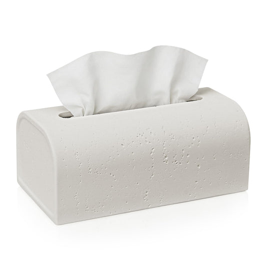 Resin Tissue Box Cover Rectangle, Decorative Facial Tissue Holder Covers Toilet Paper Holder Travertine Stone Look Paper Dispenser Home Decor for Bathroom Bedroom Living Room Office - Off White