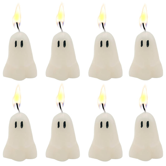 itechpanda 8 PCS Halloween Ghost Candles Burning Soy Wax Spooky White Spooky Scented Candles for Home Halloween Party Bedroom Room Table Decorations
