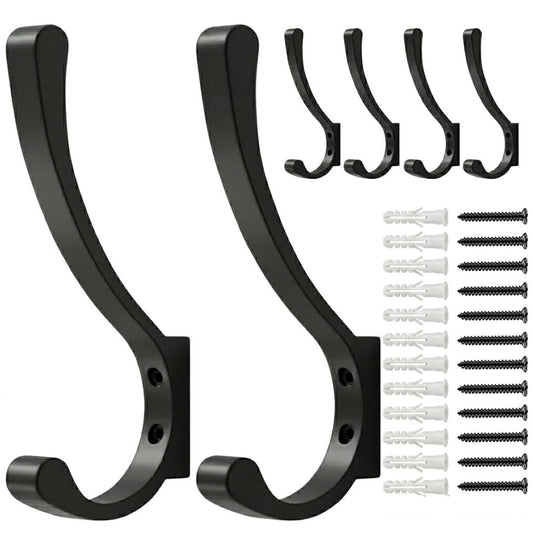 Coat Hanger Hooks Wall Mount - Backpack Hooks,Metal Wall Hooks For Hanging Heavy Duty,Screw In Hooks For Hanging Clothes,Black Coat Hooks For Wall,Purse Hanger For Wall,Wall Mounted Bag Hooks (6 Pack)