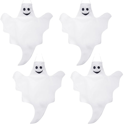 Skylety 4 Pcs 32 Inch Outdoor Halloween Ghost Decorations Tree Hanging Windsock White Flying Ghosts for Indoor Outdoor Tree Front Yard Porch Lawn Garden Pillar Party Decorations (Classic Style)