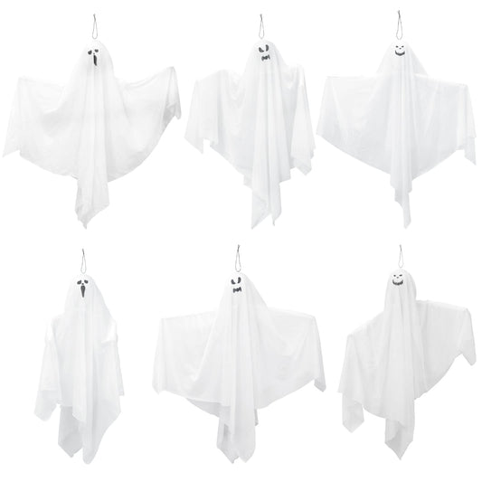 6 Pack Halloween Hanging Ghosts, 27.6 Inch Flying Ghost for Halloween Outdoor Decorations Front Yard Porch Patio Lawn Garden Trees Party Décor and Holiday Decorations