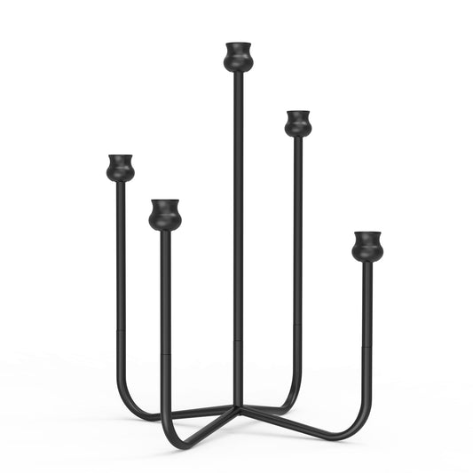 SSNEWOG 16-inch Iron Candlestick Holders, Black 5-Arm Taper Candle Holder, Vintage Modern Decorative Candle Stick Holders for Weddings, Parties, Thanksgiving & Halloween