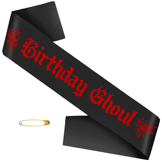 JXYCBZYing Black Birthday Ghoul Sash with Red Gothic Letters, Halloween Ghouls Night Out Sash, Ghost, Spooky, Emo Bday, Happy Boo Day Accessories, Decorations Ideas, Gifts, Jokes and Favors
