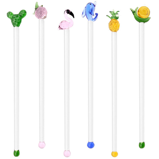 6 Pcs Glass Swizzle Stick Coffee Cocktail Juice Milk Drink Swizzle Stick Transparent Glass Stir