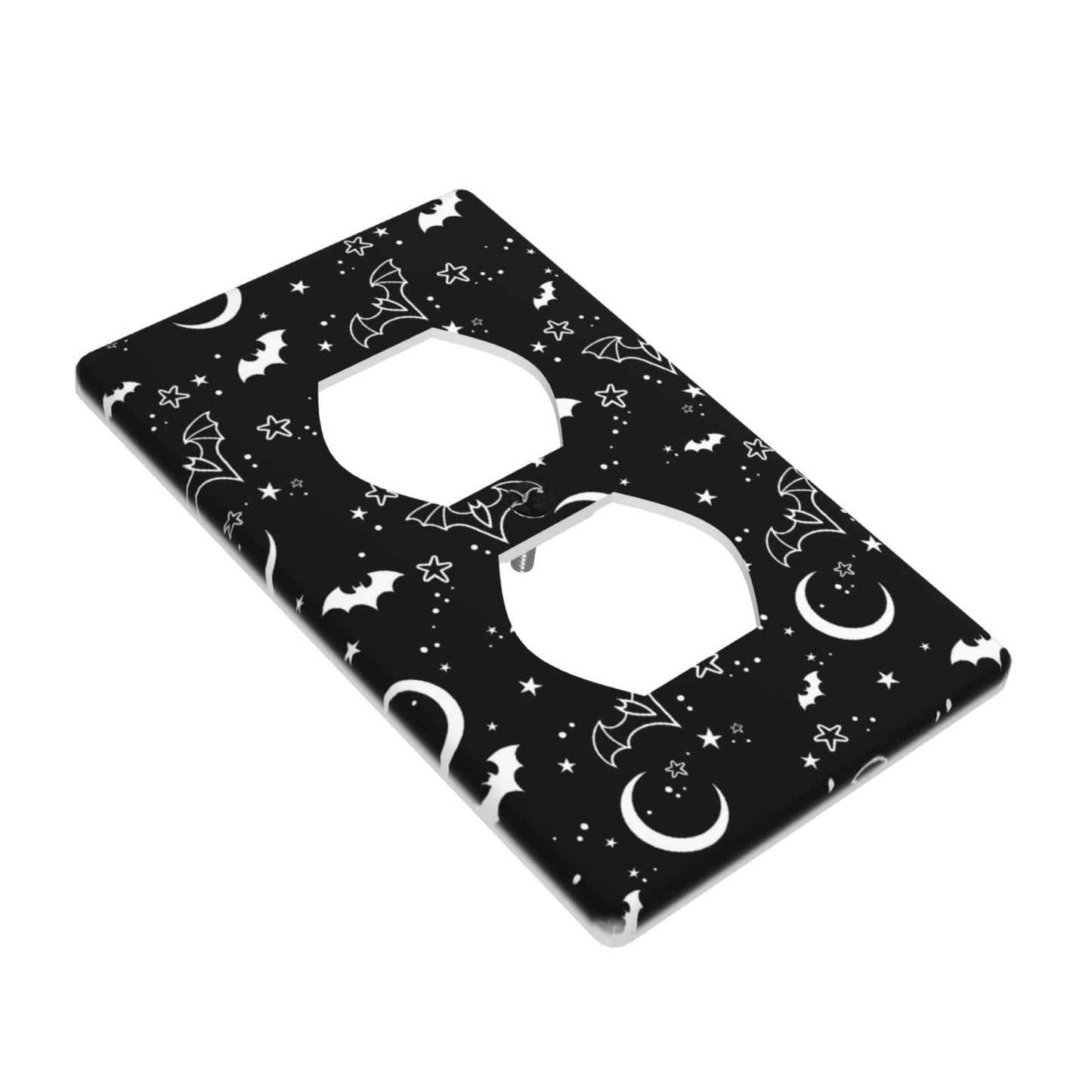 Indokyeyqaz 1 Gang Duplex Device Receptacle Wall Plates, Black Bat Moon Electrical Outlet Covers Decorative Electric Receptacle Plug Covers For Bedroom Bathroom Kitchen Home Decor