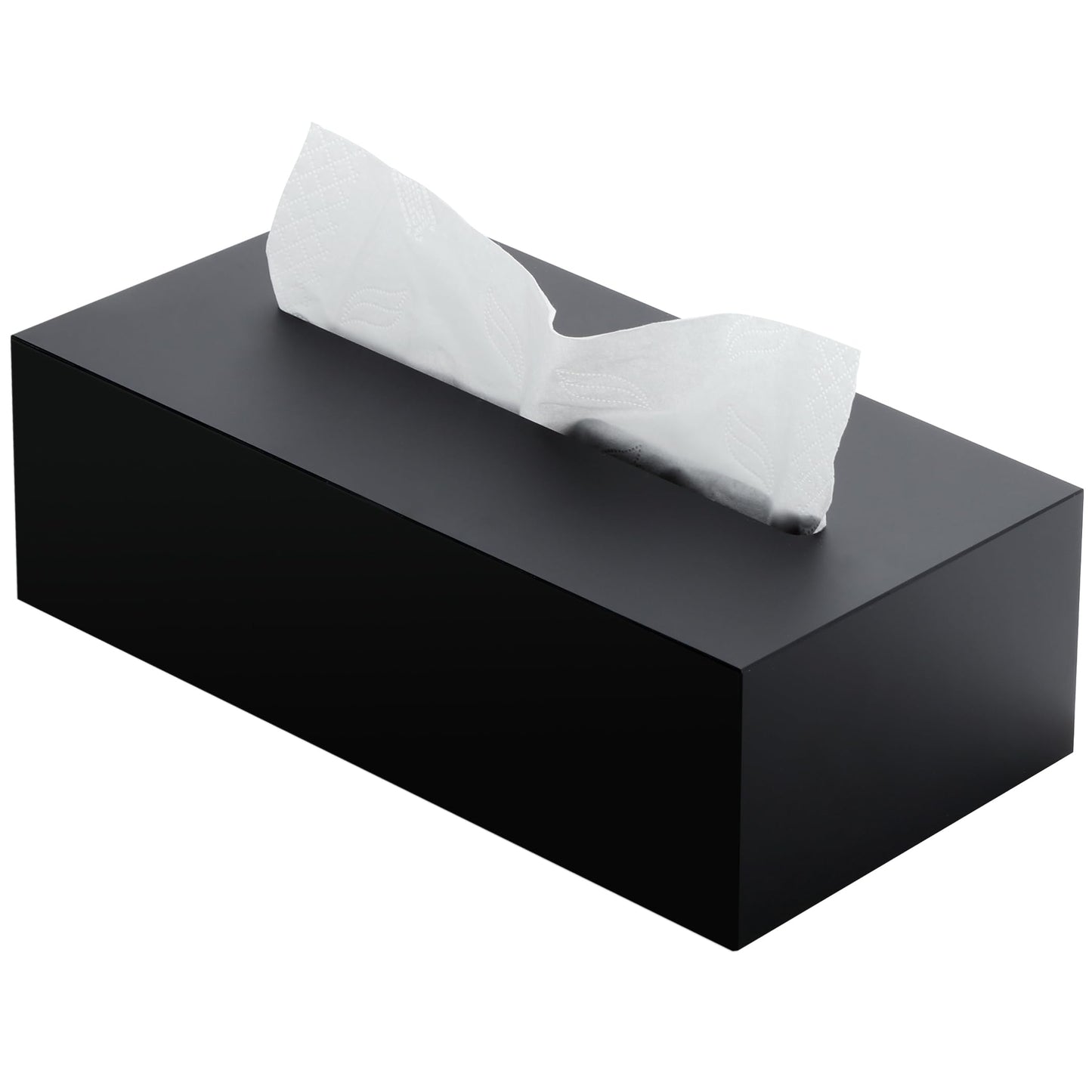 SANRUI Acrylic Facial Tissue Box Cover Holder with Snap Bottom Cover Rectangle Napkin Dispenser Organizer for Bathroom Kitchen and Office Desk (Matt Black)