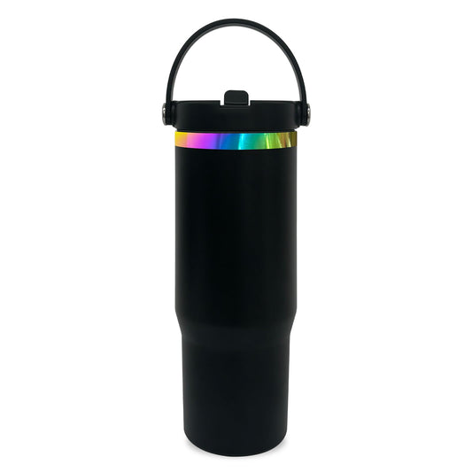 Metalya 30 oz Tumbler Bulk with Handle and Straw, Vacuum Insulated Tumblers with Flip Straw and Top Handle, Leakproof Powder Coated Tumbler, Stainless Steel Travel Mug for Coffee (Black)
