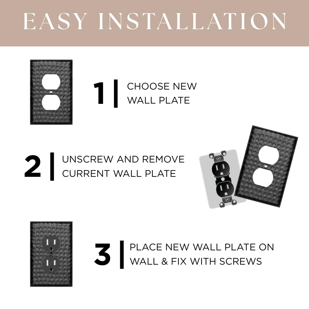 Monarch Abode Single Toggle Light Switch Cover Plate – 1-Gang Matte Black Outlet Covers, Hand Hammered Decorative Outlet Cover Wall Plates, Light Switch Plate Covers for Electric Outlets, Pack of 2