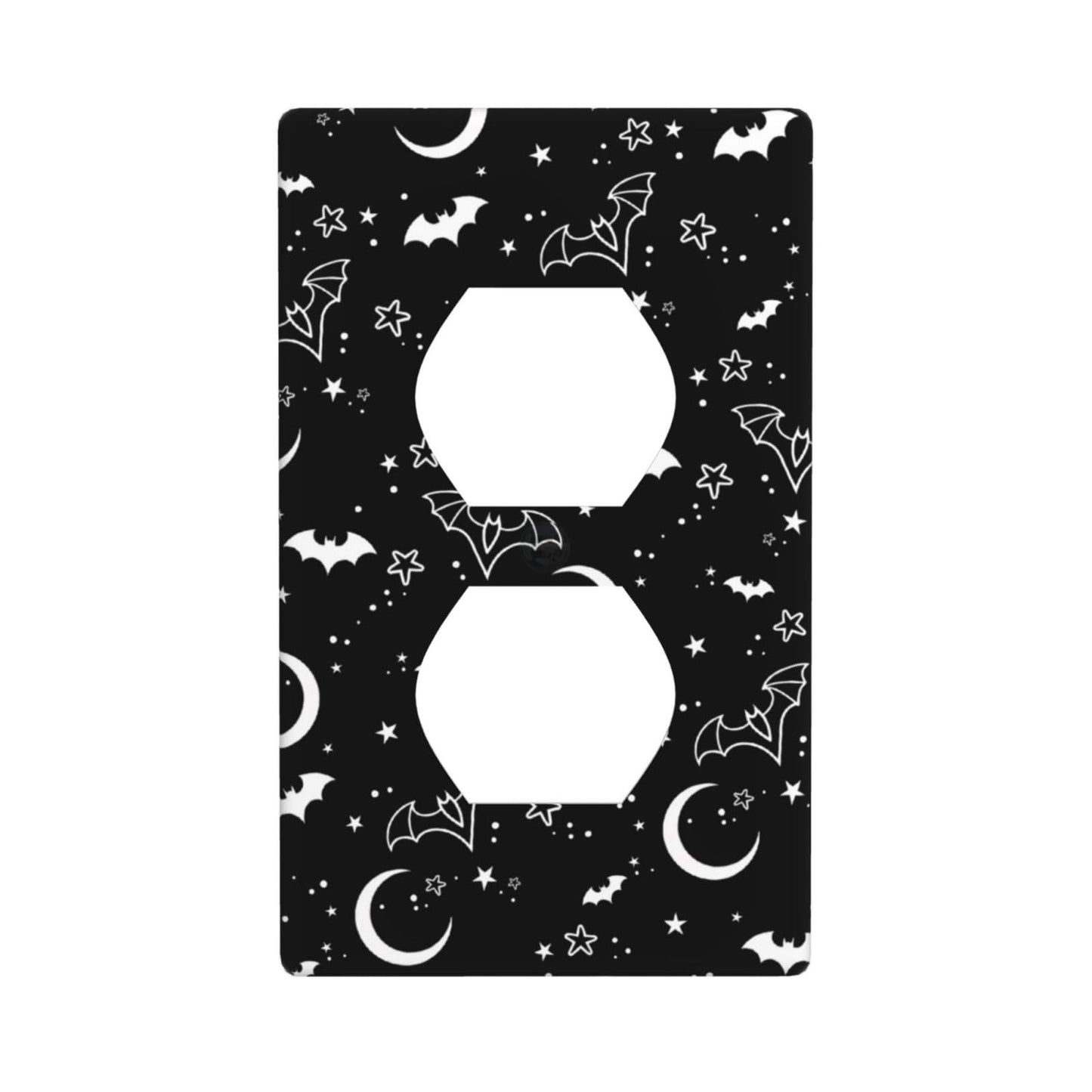 Indokyeyqaz 1 Gang Duplex Device Receptacle Wall Plates, Black Bat Moon Electrical Outlet Covers Decorative Electric Receptacle Plug Covers For Bedroom Bathroom Kitchen Home Decor