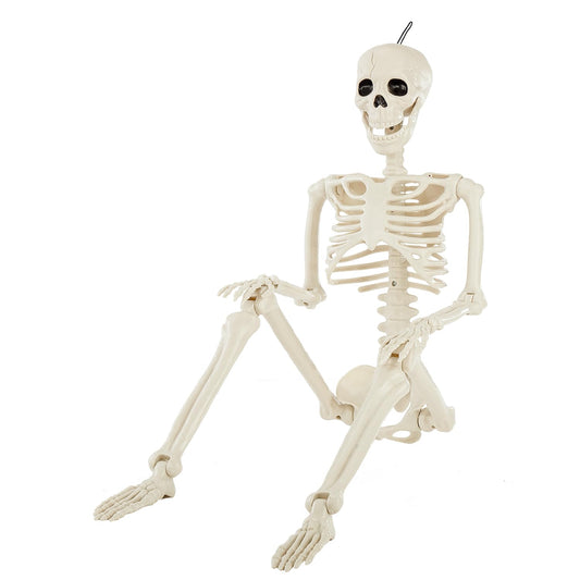 JIALWEN 36" Halloween Posable Skeleton Decorations, 3FT Realistic Plastic Human Full Body Bones with Movable Joints Skeleton for Haunted House Graveyard Props Indoor Outdoor Halloween Party Supplies