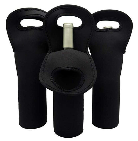 Eacolle Wine Carrier Tote Bag Set of 3 Neoprene Champagne Bottles Protective Travel Bag Beer Cans Water Bottle Holder for Safe Transportation(Black)