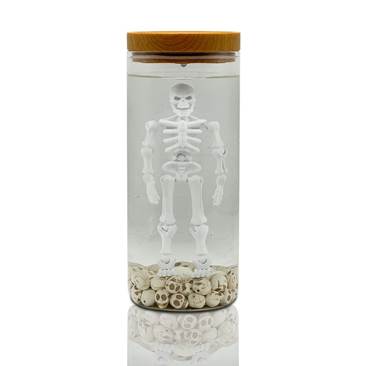 DarkMemento Skeleton Water Lamp – Spooky Horror Skeleton in Jar with Skulls, Creepy Halloween Decoration, Scary Horror Decor for Home, Party, or Collector Gift (White)