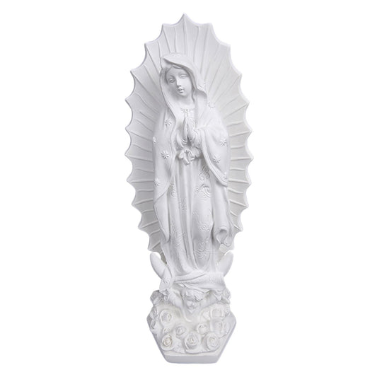 PSYHILAR Our Lady of Guadalupe Statue, White Virgen de Guadalupe Statues, Small Mexico Virgin Mary Figurine, Virgencita Maria Estatua Resin Catholic Religious Decor 7 Inch