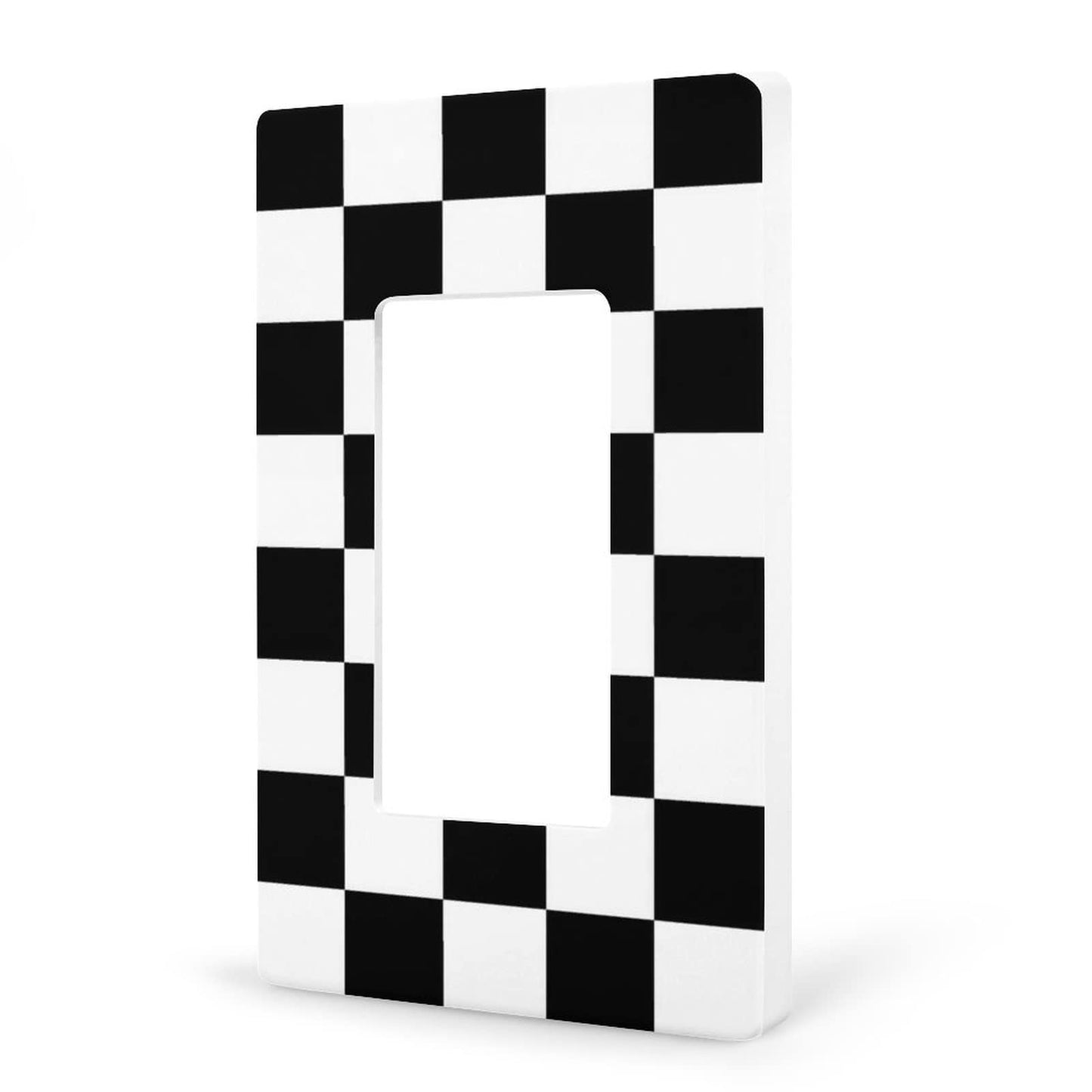 SEPTYK Black White Race Checkered Flag Pattern Light Switch Wall Plate Faceplate Cover Single Rocker 1 Gang Decorator Outlet Receptacle Covers for Home Kitchen Room Bathroom Decor