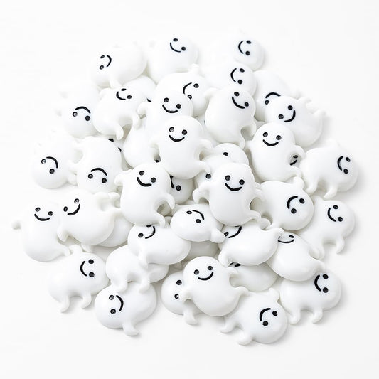 wybcfp 60Pcs Halloween Miniatures Ghost Charms Mini Resin Ghost Vase Fillers White Flatback Ghost Embellishments for Halloween Party Table Scatter Craft DIY Accessory