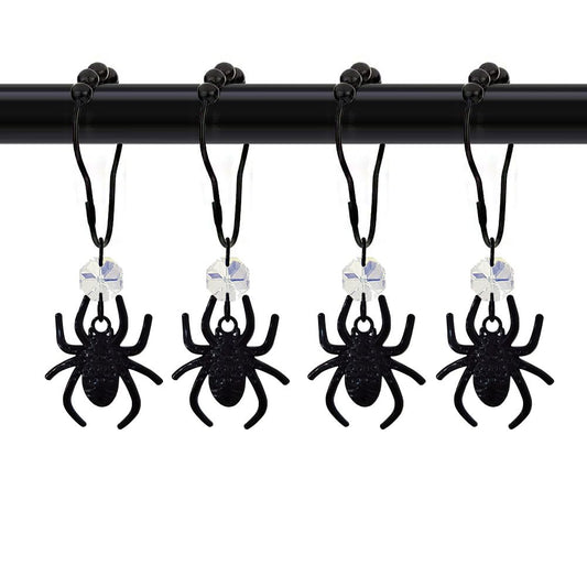 Black Spider Shower Curtain Hooks for Decorative Spiderman Bathroom Set，Stainless Steel Rustproof Shower Hooks, Halloween Boy Spiderman Theme Element Decor 12PCS (Black)