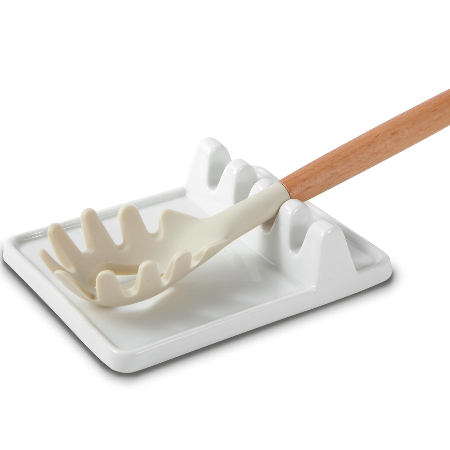 Ceramic Spoon Rest & Kitchen Utensil Rest, Heat-Resistant Drip Pad for Countertop – Holds Spoons, Ladles, Tongs & More, Stove Top Spoon Holder (white)