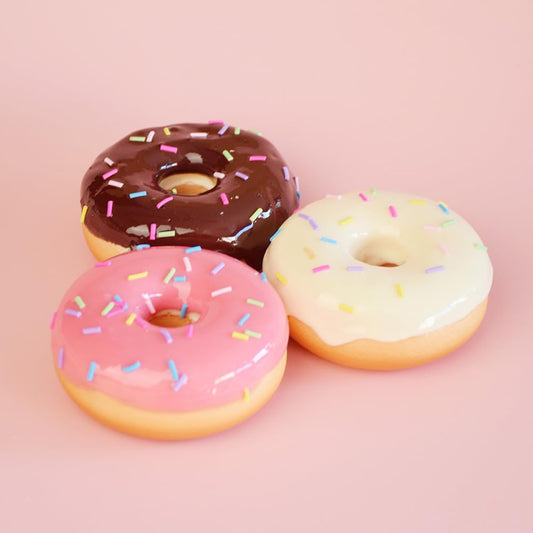 3 Pcs Artificial PU Fake Donuts, Scented Fake Donuts, Assorted Realistic Doughnuts Cakes Fake Desserts Food Bread Decoration Model Kitchen Prop (Colorful Needle Design)
