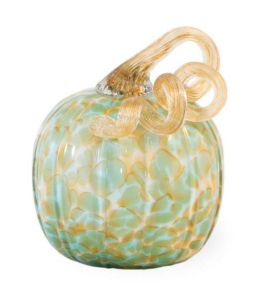 Boston International FEI19311 Decorative Glass Pumpkin Figurine, 4.5 x 5.5-Inches, Green and Gold
