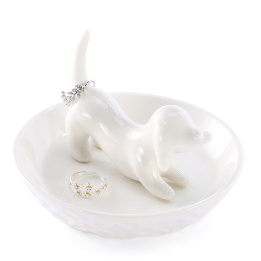 HOME SMILE Dog Ring Holder,Ceramic White Jewelry Tray Holder,Dog Mom Gifts for Women Christmas Valentines Mothers Day