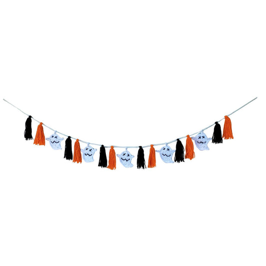 DELAQIKO Halloween Ghost Garland with Tassels | Cute Ghost Ornaments for Tree, Wall, Mantel or Table | Handmade Felt Garland | Fun Halloween Decor with a Spooky Vibe (Orange Halloween)